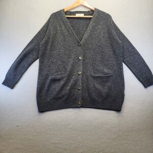 Cavalini Gray Wool Blend Cardigan Sweater V-Neck Button Front Pockets Small MT17